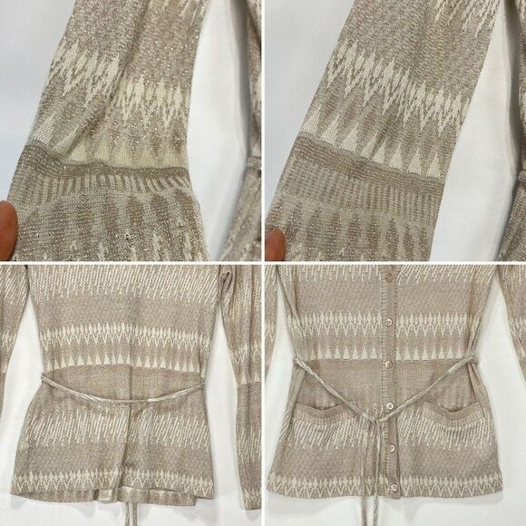 Jones New York Cardigan Sweater Sz PS Taupe Metallic Long Sleeve Top Tie Front - Picture 7 of 16